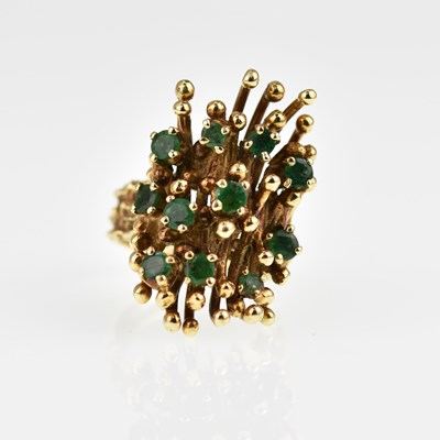 Lot 1015 - A 14ct gold ring, the head with multiple...