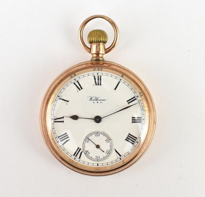 Lot 1164 - WALTHAM; a 9ct gold open face crown wind...