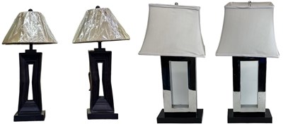 Lot 106 - A pair of modern chrome square table lamps...