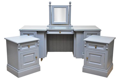 Lot 1142 - A large modern grey painted desk with an...