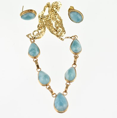 Lot 1110 - A vintage 14ct gold necklace with five bezel...