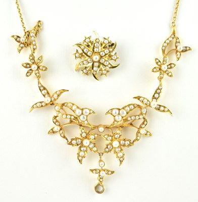 Lot 1076 - An Edwardian 15ct yellow gold seed pearl...