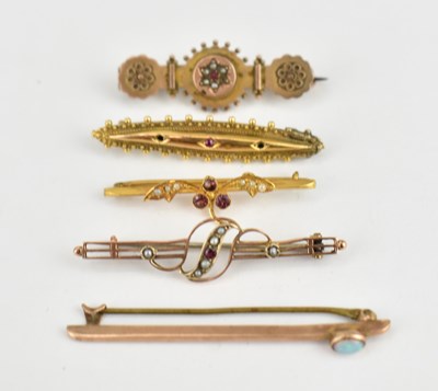 Lot 1068 - Five gold Victorian-style brooches, comprising...