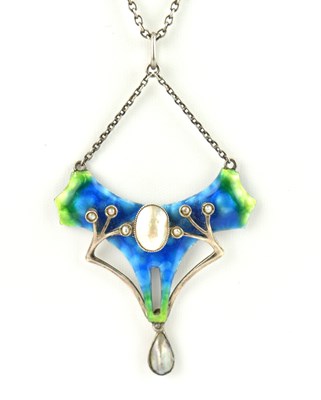 Lot 1098 - A silver Art Nouveau style pendant with bezel...