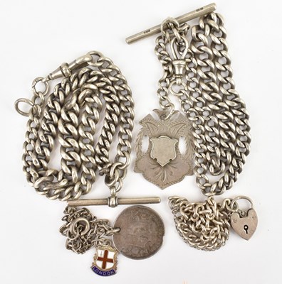 Lot 1176 - Two hallmarked silver watch guard chains, one...