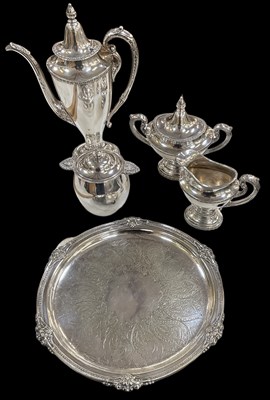 Lot 1094 - A three piece silver plated coffee service...