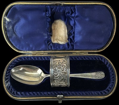 Lot 1223 - A cased Victorian hallmarked silver teaspoon,...