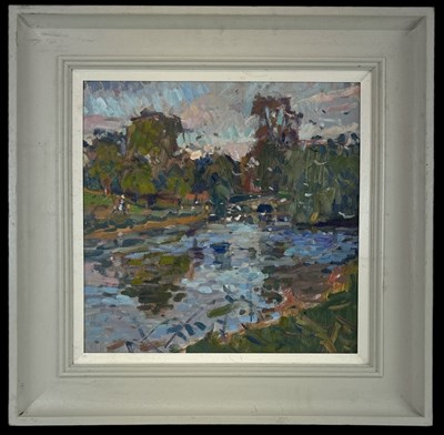 Lot 250 - ANDREW FARMER; oil on board, abstract rural...