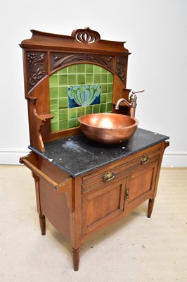 Lot 1032 - An Art Nouveau marble top wash stand, later...