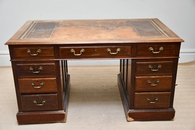 Lot 1194 - An Edwardian mahogany pedestal desk, with an...