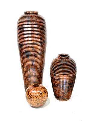 Lot 71 - Three large modern stained wood floor-standing vases