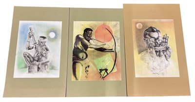 Lot 301 - DUMISANI SIBISI; three pastel and crayon...