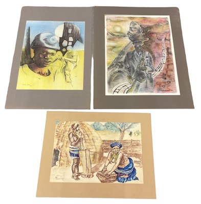 Lot 303 - DUMISANI SIBISI; three drawings, saxophone...