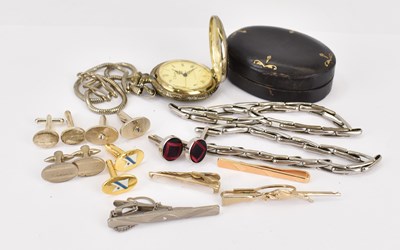 Lot 1134 - Five pairs of cufflinks, four tie clips to...