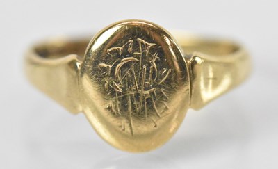 Lot 1320 - A 9ct yellow gold signet ring, size U, approx...