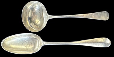 Lot 1221 - A George III hallmarked silver soup ladle,...