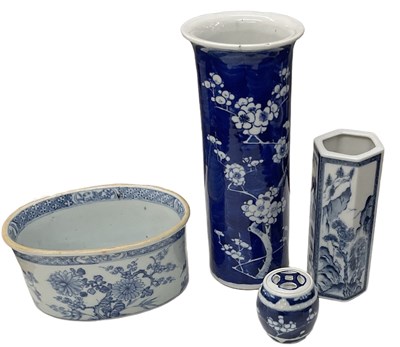 Lot 1047 - A Chinese blue and white floral decorated vase,...