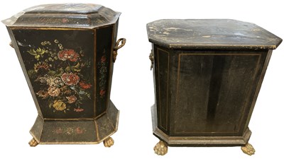 Lot 555 - A 19th century black painted coal scuttle,...