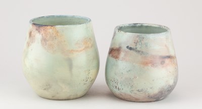 Lot 383 - LIZ ANSPOKS; a near pair of saggar fired...