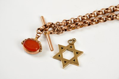 Lot 661 - A 9ct gold Albert chain, with bloodstone and...