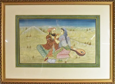 Lot 222 - An Indian watercolour on silk, courting couple...