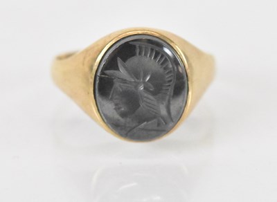 Lot 1362 - A 9ct yellow gold intaglio set signet ring...