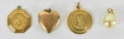 Lot 1314 - Two 9ct yellow gold pendants, one inscribed...