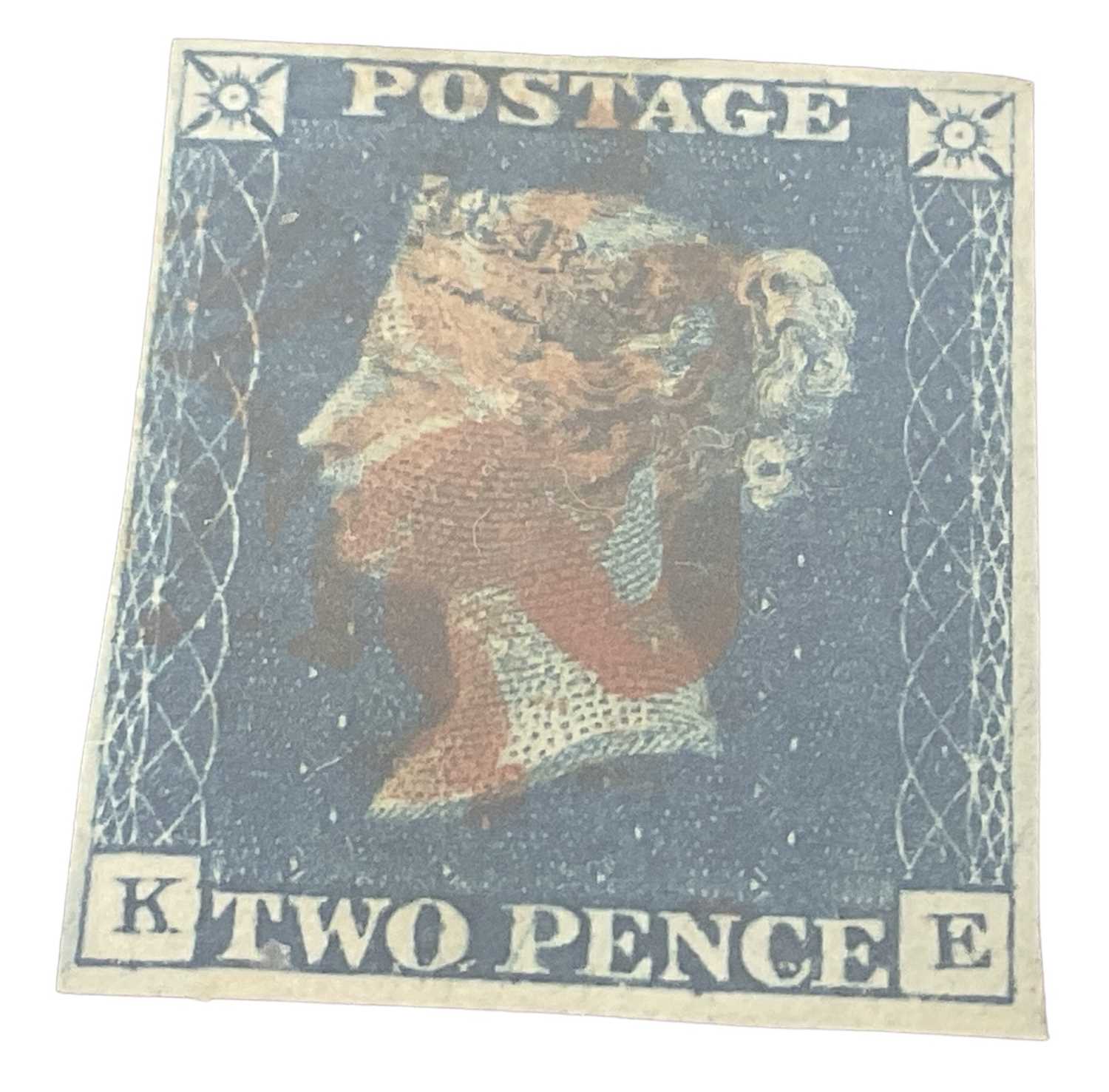 Lot 473 - A first issue four margin Twopenny Blue stamp.