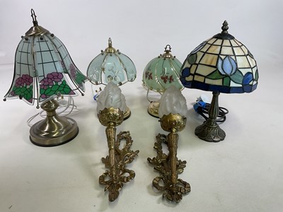 Lot 677 - Four table lamps with glass shades and two...