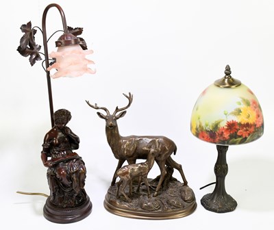 Lot 218 - A reproduction Art Nouveau lamp with floral...