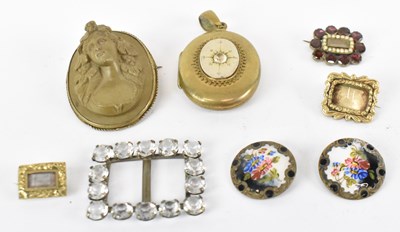 Lot 1292 - Three small Georgian yellow metal brooches, a...