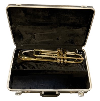 Lot 504 - BOOSEY & HAWKES; a modern cased brass trumpet.