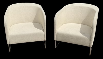 Lot 16 - A pair of modern stylish yellow upholstered...