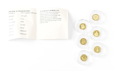 Lot 752 - A set of six replica gold coins, .585 gold,...