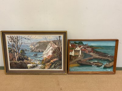 Lot 430 - NANCY BAILEY; oil on board, rugged coastal...