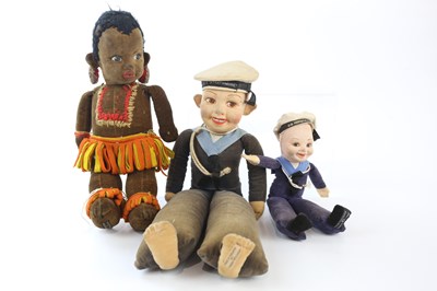 Lot 92 - NORAH WELLINGS; three cloth dolls comprising...