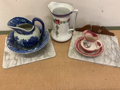 Lot 300 - Two marble bedside table tops with wash bowls...