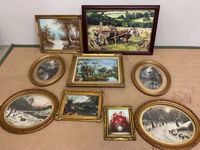 Lot 444 - Nine prints of country scenes, four in oval...