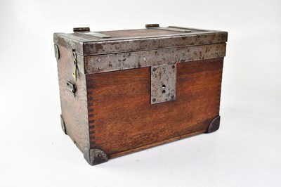 Lot 408 - An early 20th century metal bound oak lock box,...