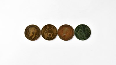 Lot 759 - Four George V 1919 pennies comprising three H...