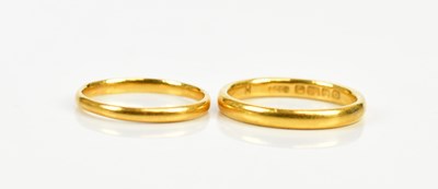 Lot 125 - Two small 22ct yellow gold wedding bands, size...