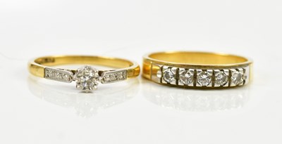 Lot 107 - An 18ct yellow gold five stone diamond ring,...