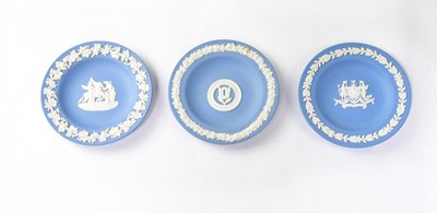 Lot 311 - WEDGWOOD; three blue jasperware pin dishes (3).