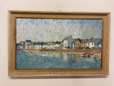 Lot 428 - PETER RASMUSSEN; oil on board, 'Instow Quay',...