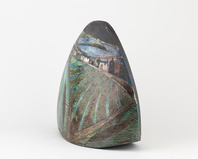 Lot 378 - LINDSEY WALSH; a triangular raku rocking...