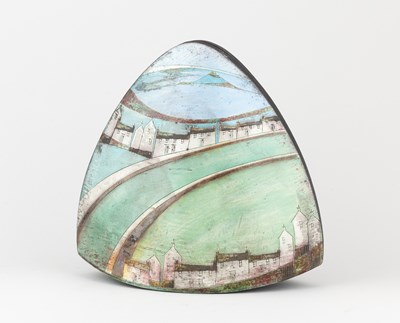 Lot 378 - LINDSEY WALSH; a triangular raku rocking...