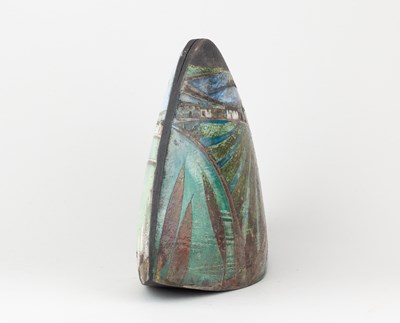 Lot 378 - LINDSEY WALSH; a triangular raku rocking...