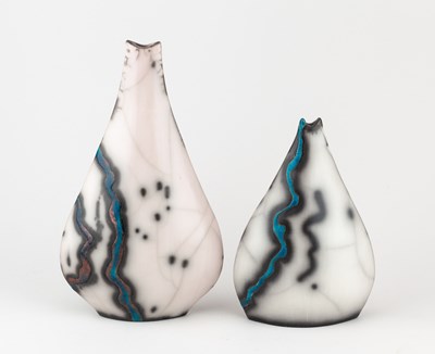 Lot 610 - SUSAN LUKER; a raku teardrop bottle, incised...