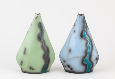 Lot 609 - SUSAN LUKER; a near pair of raku barnacle...