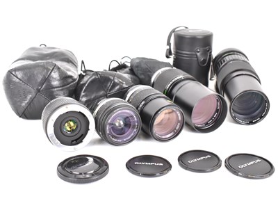 Lot 624 - OLYMPUS five various camera lenses comprising...